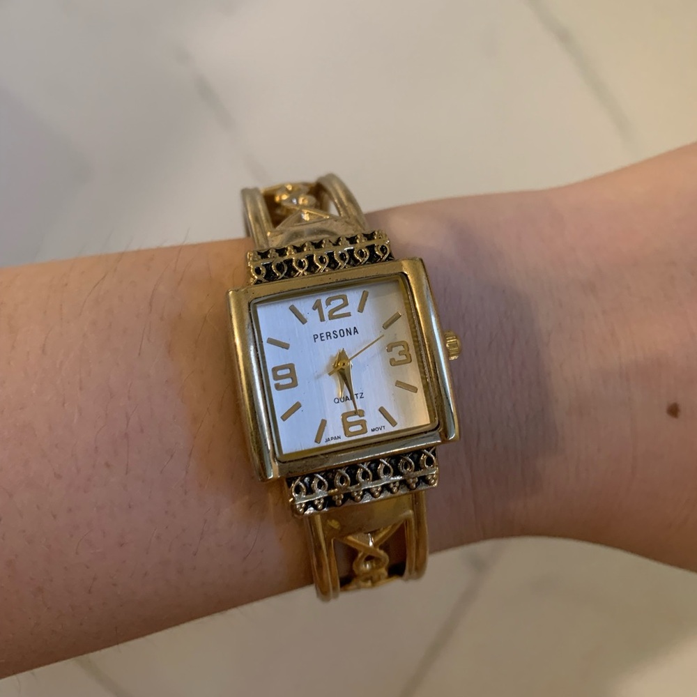 NEW Persona Gold Cuff Bangle Square Ladies Watch